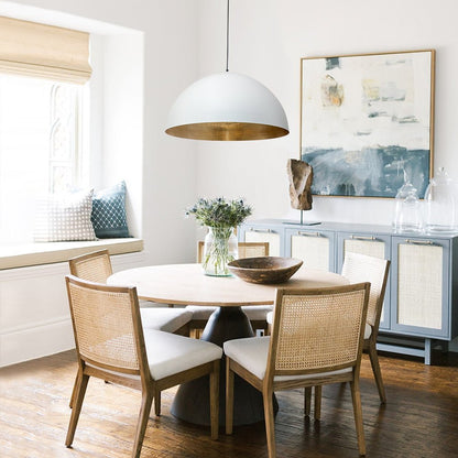 Octavia oversized dome pendant – white dome over a round dining table
