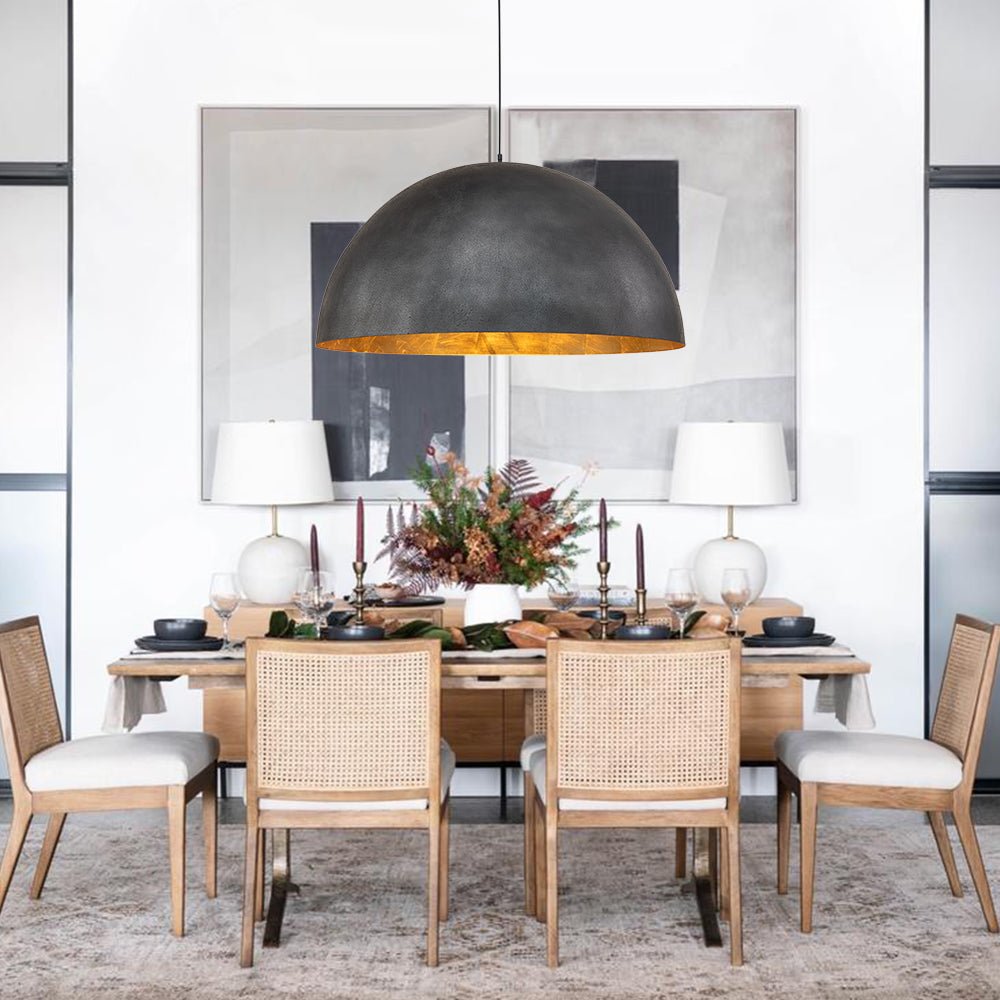 Octavia oversized dome pendant – black dome over a dining table