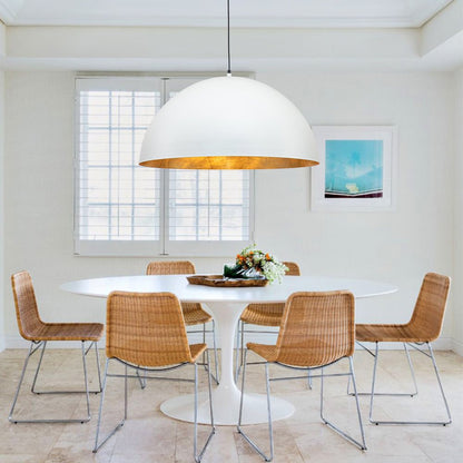 Octavia oversized dome pendant – white dome over a round dining table