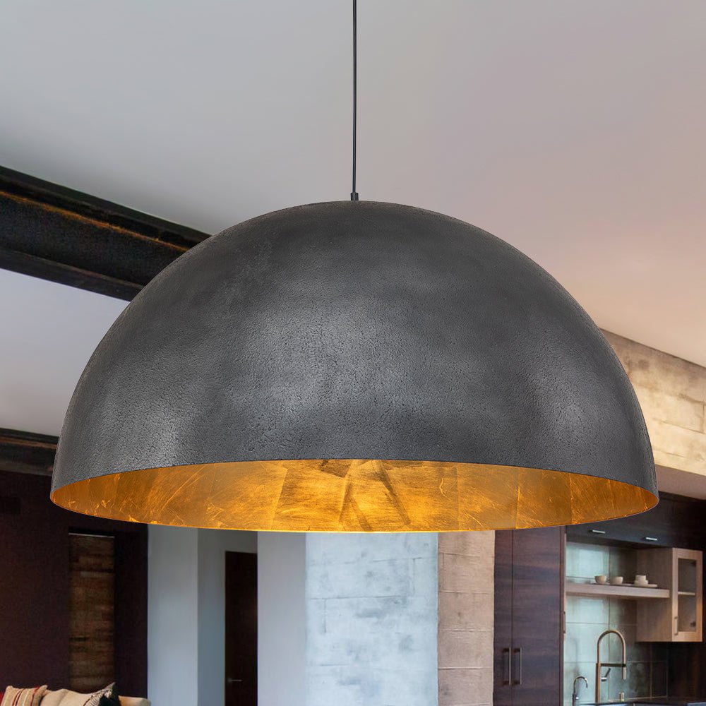 Octavia oversized dome pendant – black dome with gold interior, close view