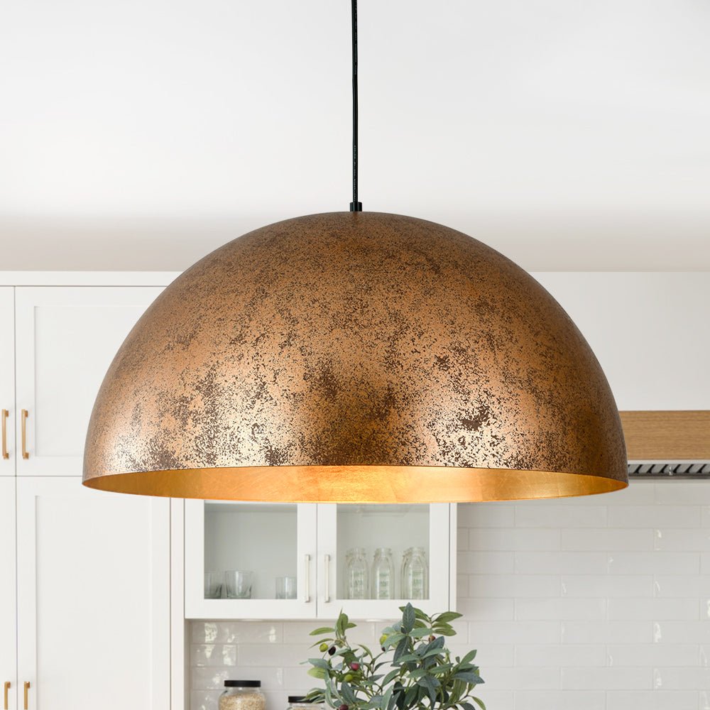 Octavia oversized dome pendant – rusty copper dome, close view