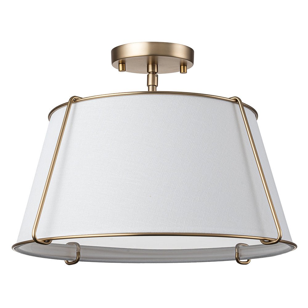 Theodora tapered drum ceiling light – in nickel with white shade on white