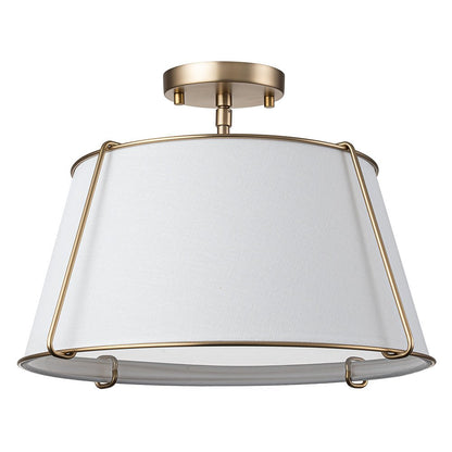Theodora tapered drum ceiling light – in nickel with white shade on white