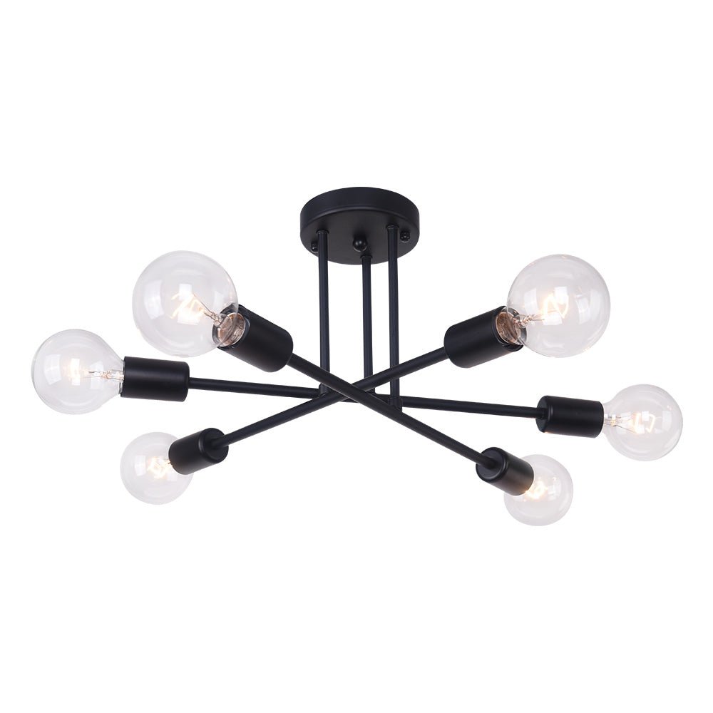 Cyrus six-light sputnik ceiling light – in black on white