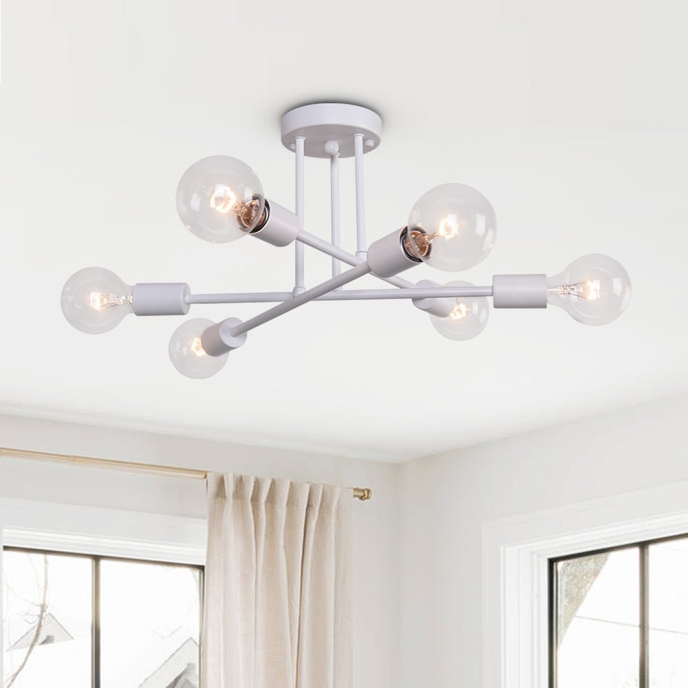 Cyrus six-light sputnik ceiling light – in white in a bright room