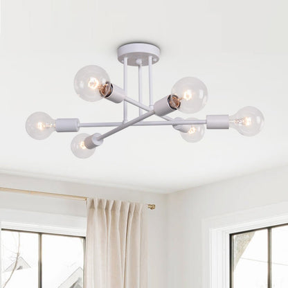 Cyrus six-light sputnik ceiling light – in white in a bright room