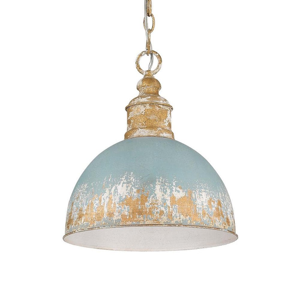 Marisol painted dome pendant – in blue on white, side view