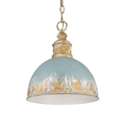 Marisol painted dome pendant – in blue on white, side view