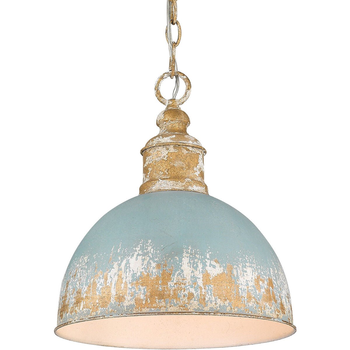 Marisol painted dome pendant – in blue on white, alternate view