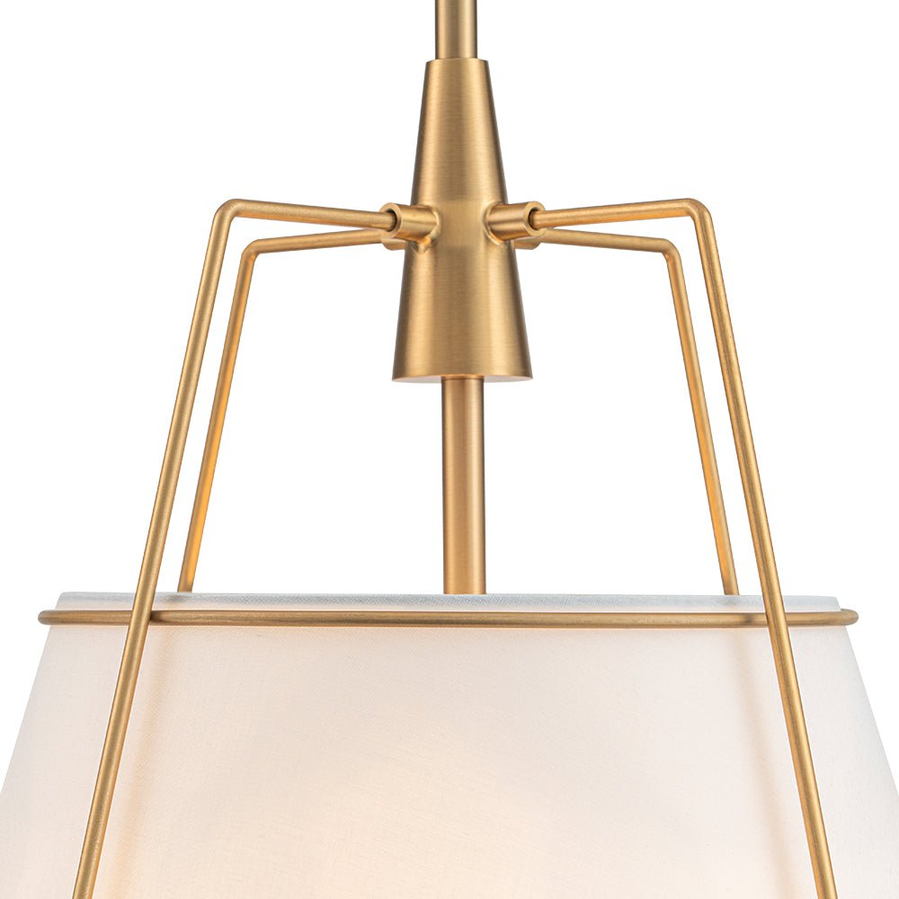 Ophelia tapered linen pendant – brass frame close-up