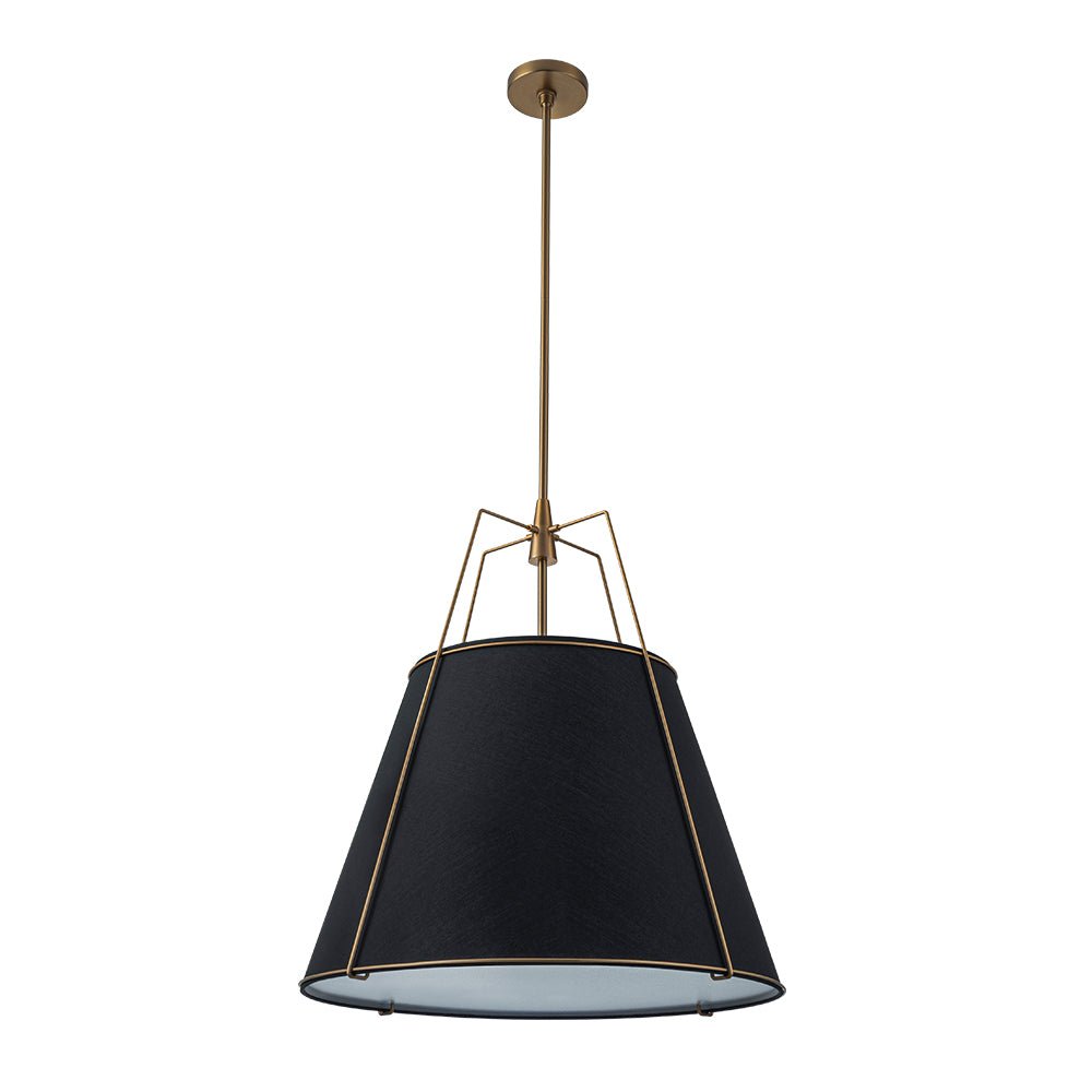 Ophelia tapered linen pendant – black shade with black frame on white