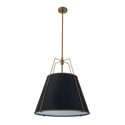 Ophelia tapered linen pendant – black shade with black frame on white