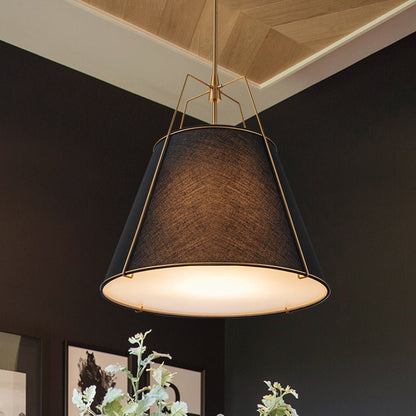 Ophelia tapered linen pendant – black shade against a dark wall