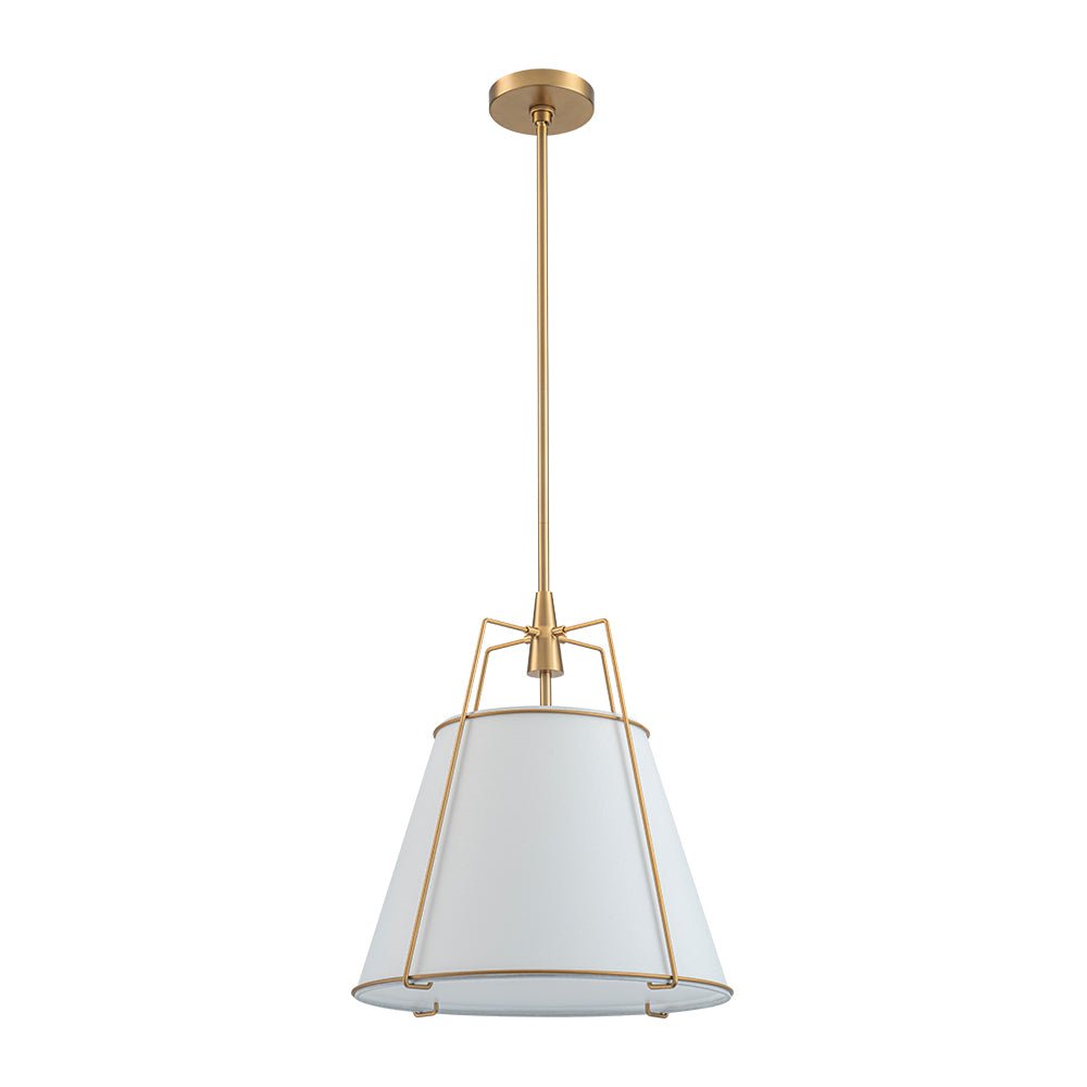 Ophelia tapered linen pendant – white shade with nickel frame on white