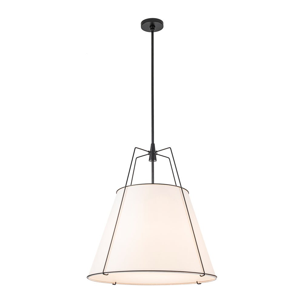 Ophelia tapered linen pendant – white shade with black frame on white, large