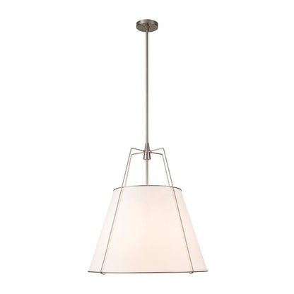Ophelia tapered linen pendant – white shade with nickel frame, side view