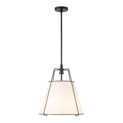 Ophelia tapered linen pendant – white shade with black frame on white