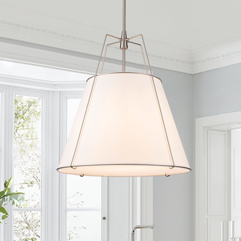 Ophelia tapered linen pendant – white shade by a window