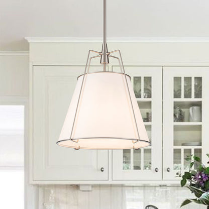 Ophelia tapered linen pendant – white shade in a white kitchen