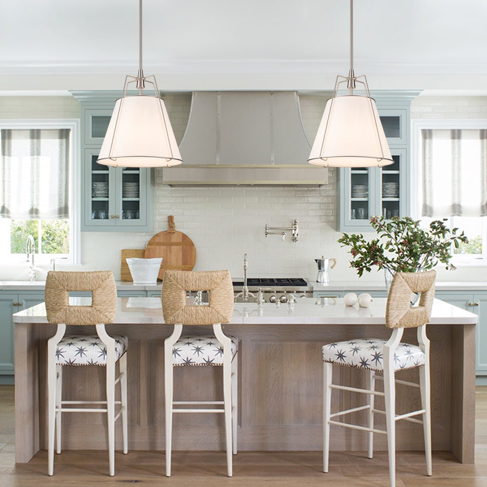 Ophelia tapered linen pendant – two over a kitchen island