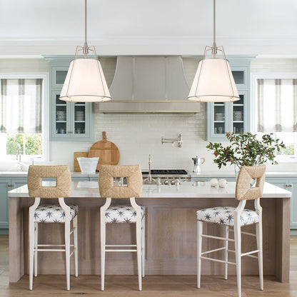 Ophelia tapered linen pendant – two over a kitchen island