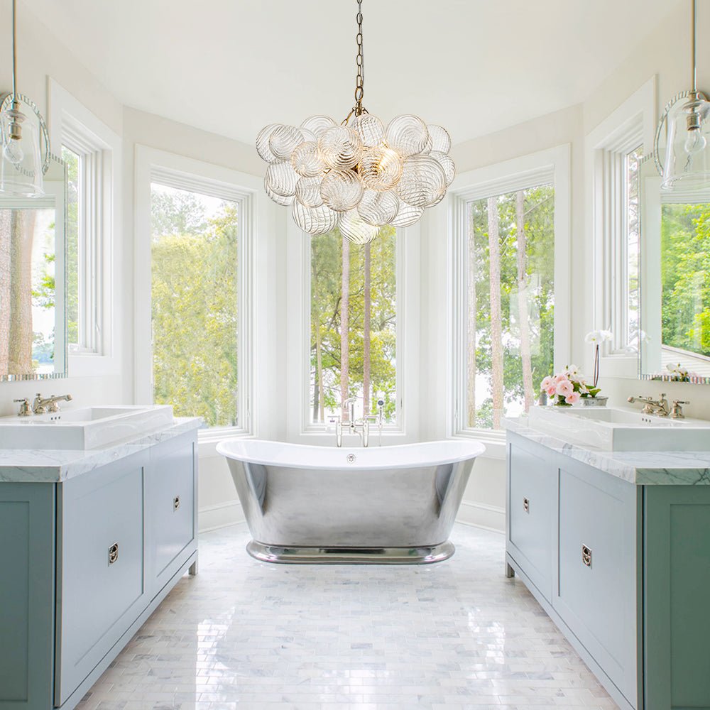 Annika bubble chandelier – in a bathroom with a freestanding tub