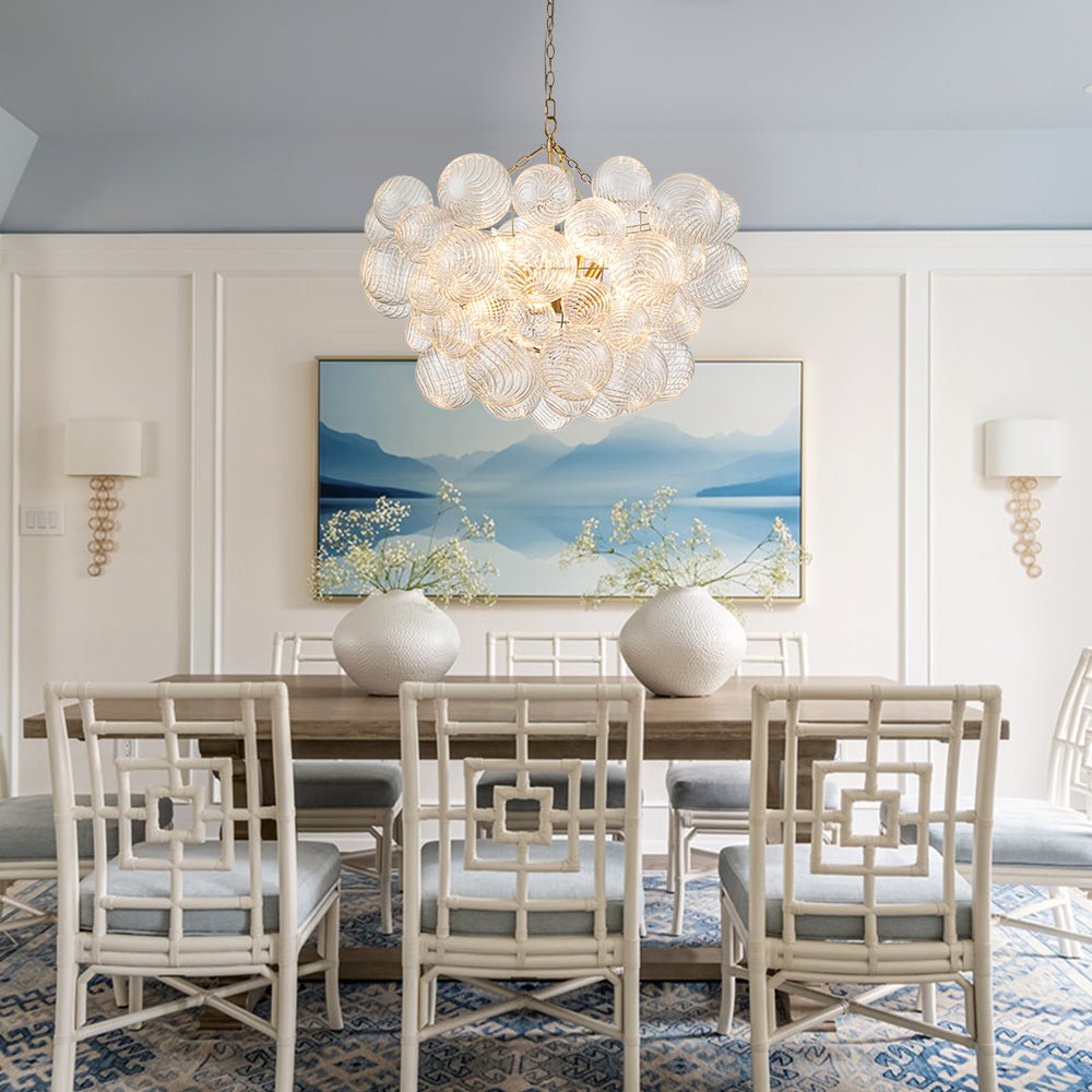 Annika bubble chandelier – over a dining table with artwork