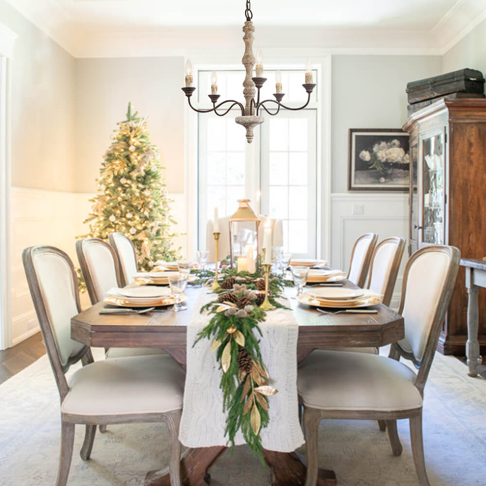 Amalia rustic candle chandelier over a dining table