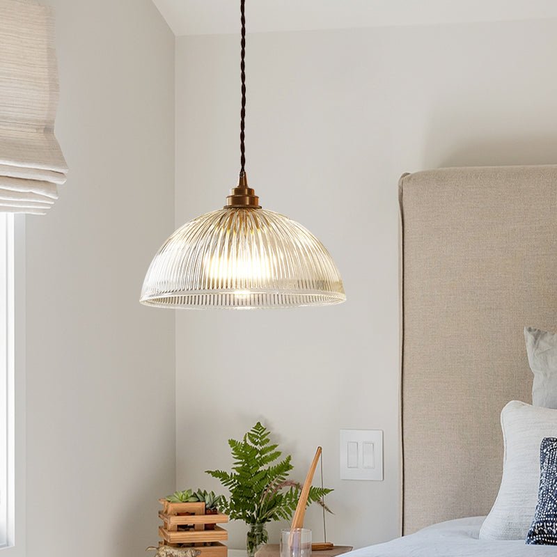Eleonora ribbed glass pendant light – in a bedroom