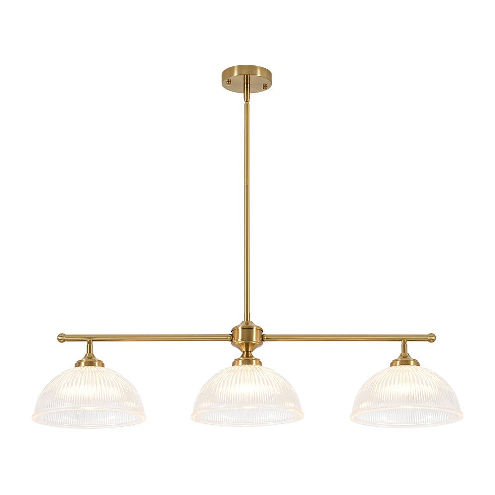 Eleonora ribbed glass pendant light – 3-light brass bar on white