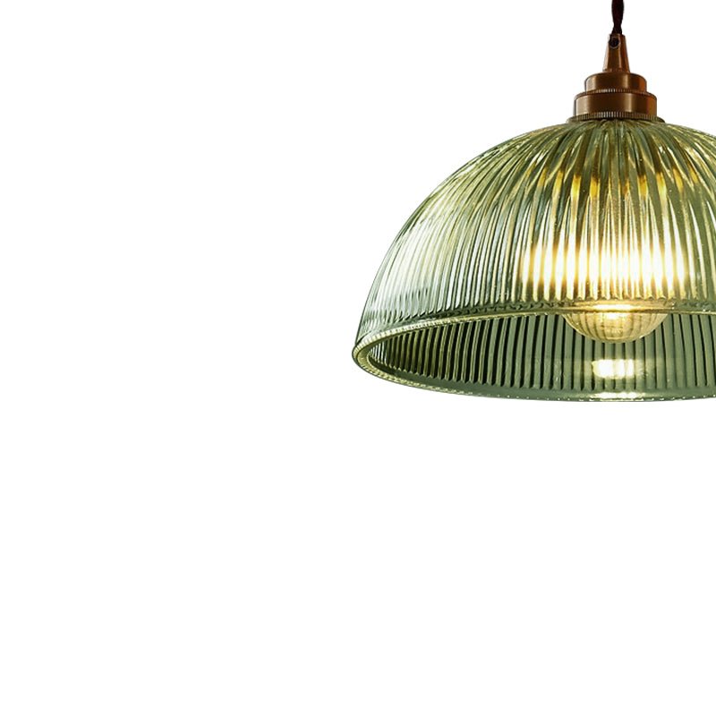 Eleonora ribbed glass pendant light – green shade close-up