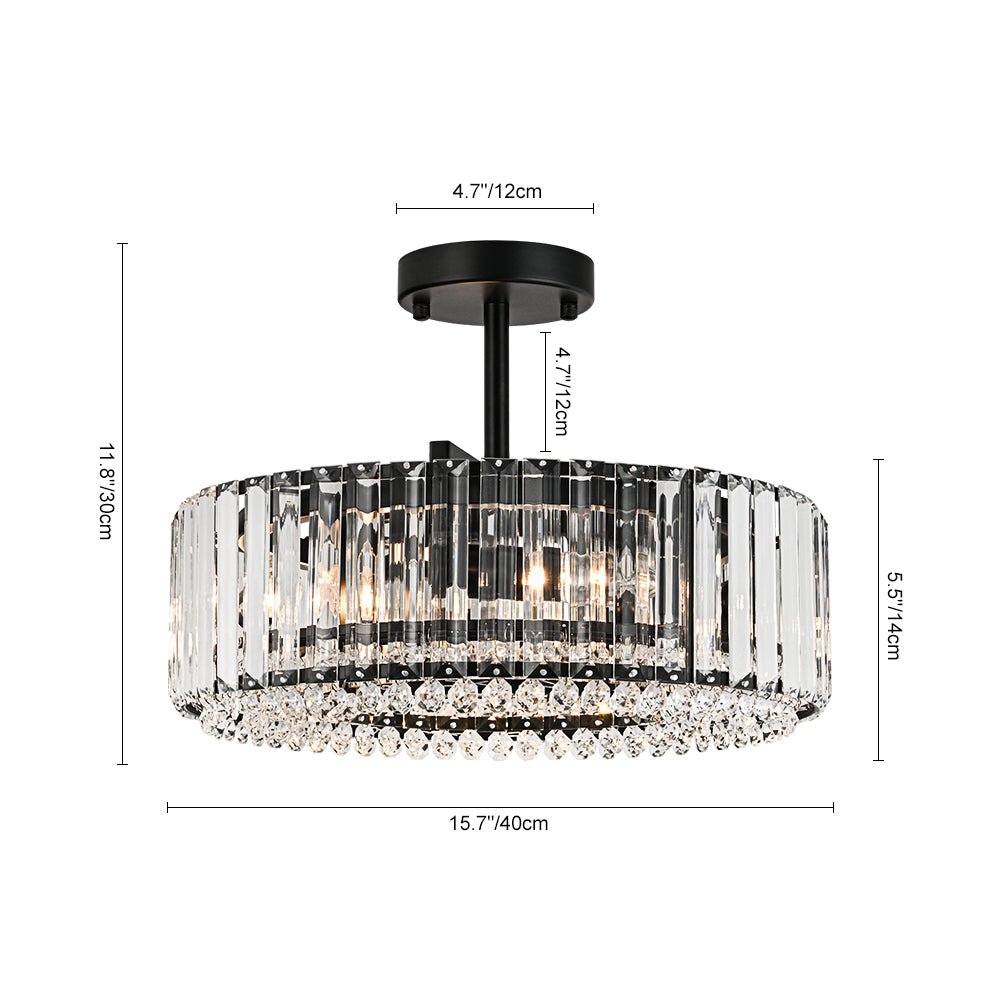 Tatiana crystal drum ceiling light – size diagram, black