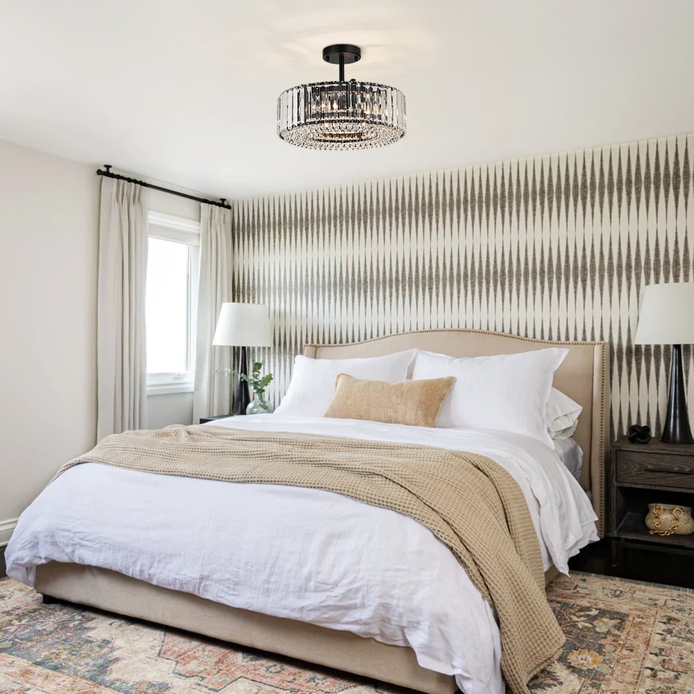 Tatiana crystal drum ceiling light – in a bedroom