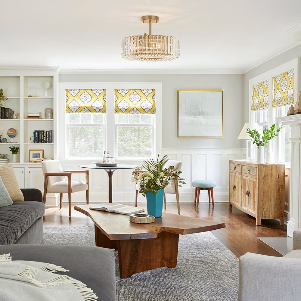 Tatiana crystal drum ceiling light – in a living room