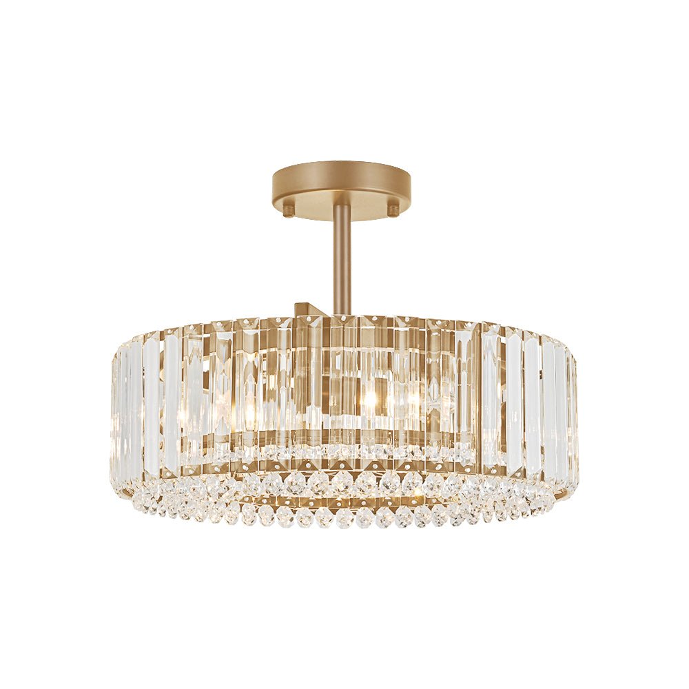 Tatiana crystal drum ceiling light – in gold on white, alternate view