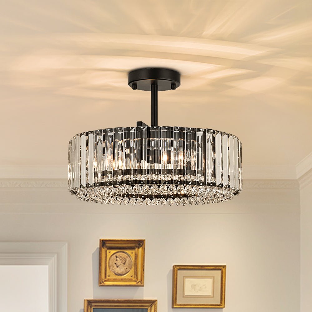 Tatiana crystal drum ceiling light – in black in a room