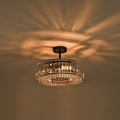 Tatiana crystal drum ceiling light – lit with a warm glow, alternate view