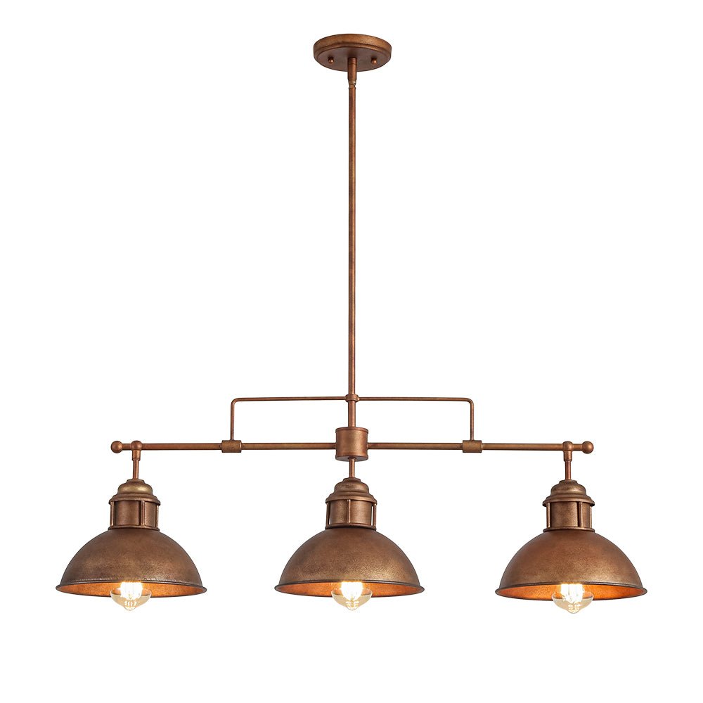 Benedict 3-light linear dome pendant – in distressed copper on white