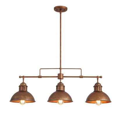Benedict 3-light linear dome pendant – in distressed copper on white