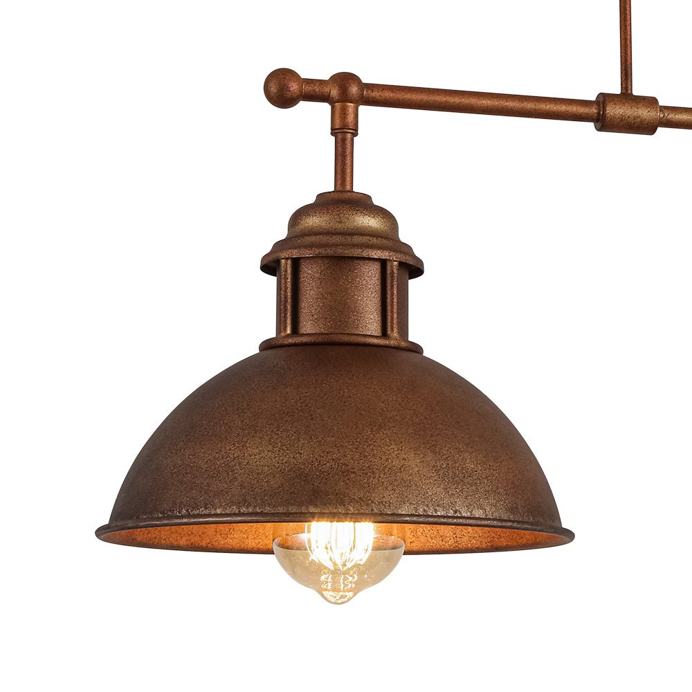 Benedict 3-light linear dome pendant – copper dome close-up