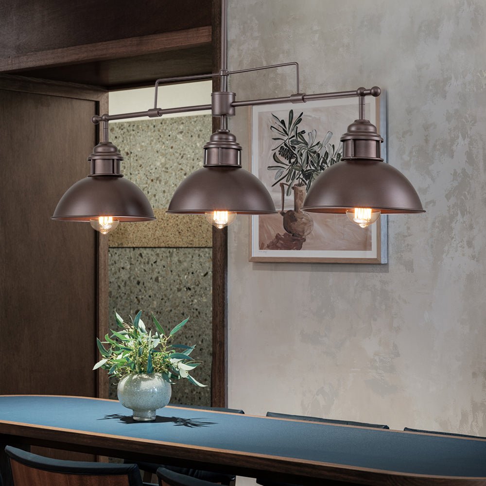 Benedict 3-light linear dome pendant – against a concrete wall