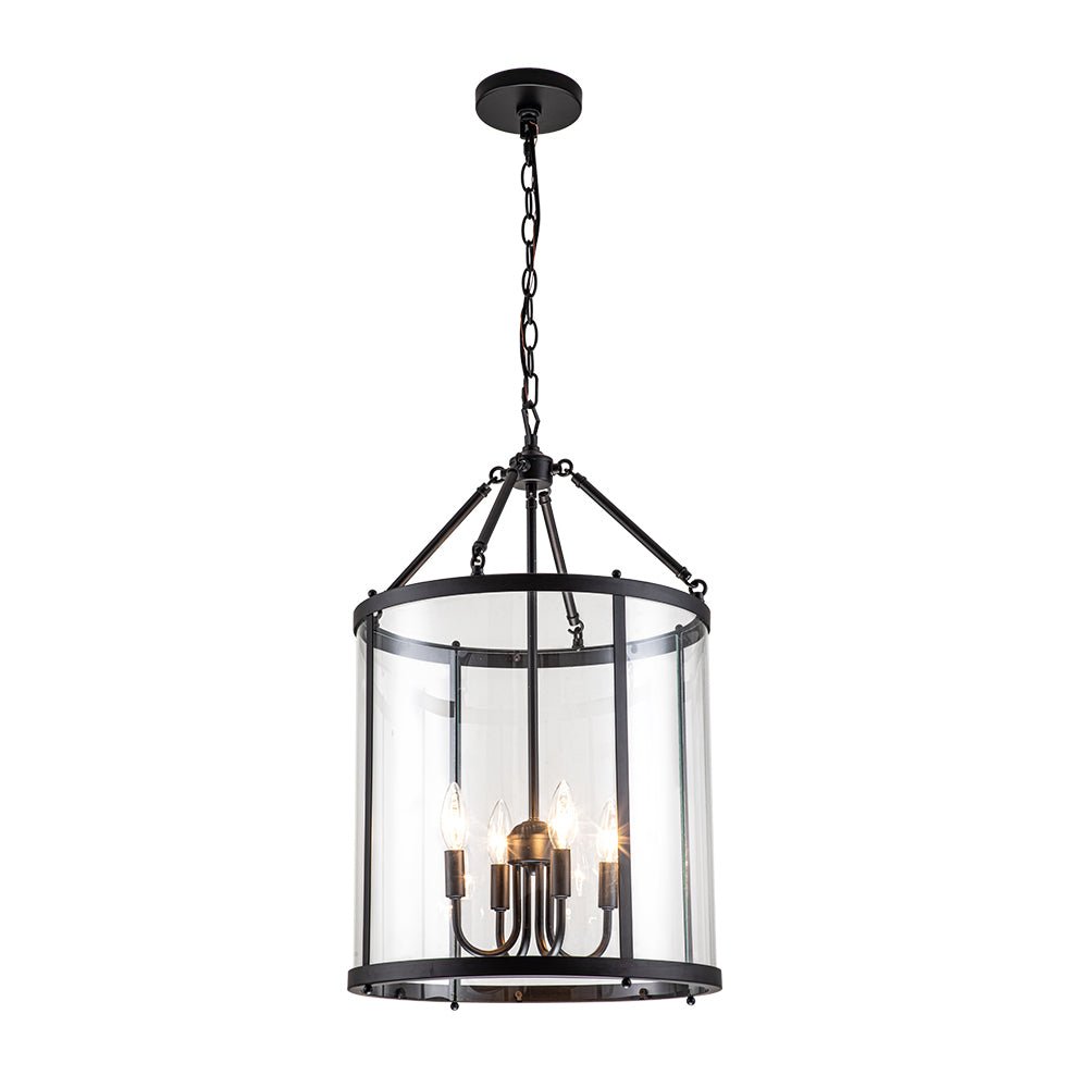 Tristan glass lantern chandelier – in black on white, alternate view
