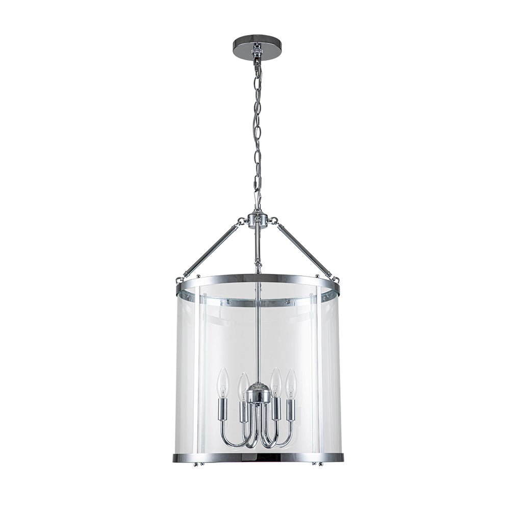 Tristan glass lantern chandelier – in chrome on white