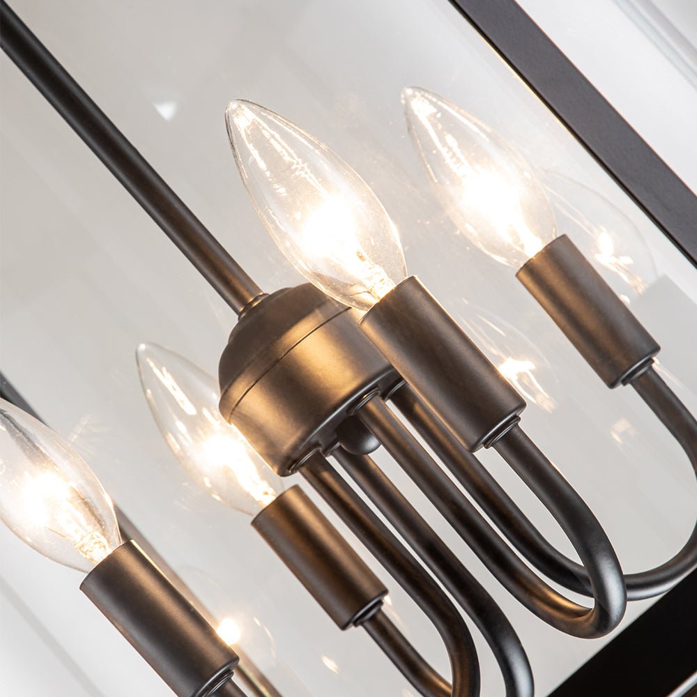 Tristan glass lantern chandelier – candle arms close-up