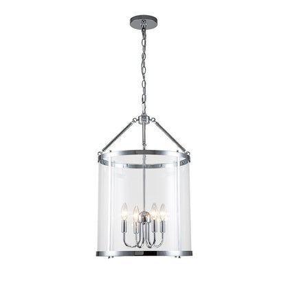 Tristan glass lantern chandelier – in chrome on white, alternate view