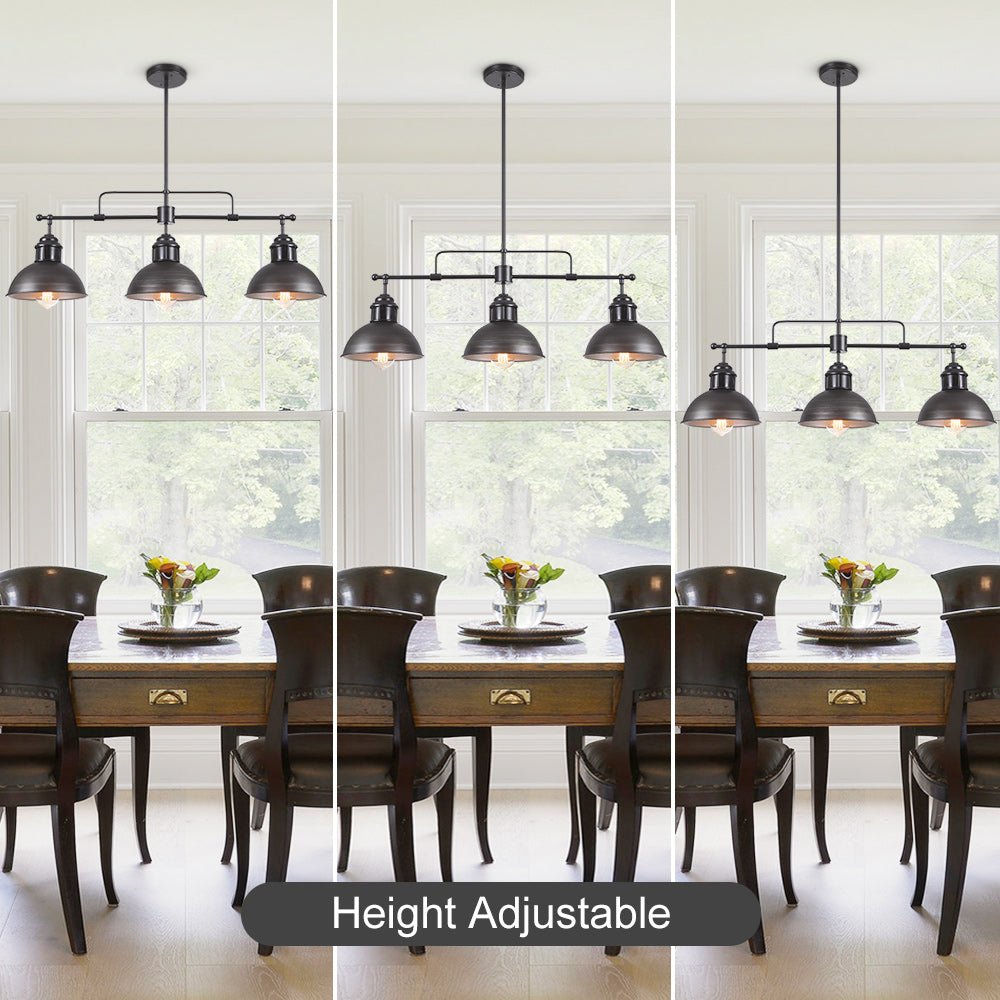 Benedict 3-light linear dome pendant – height adjustable over a dining table