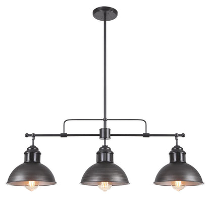 Benedict 3-light linear dome pendant – in antiqued silver on white