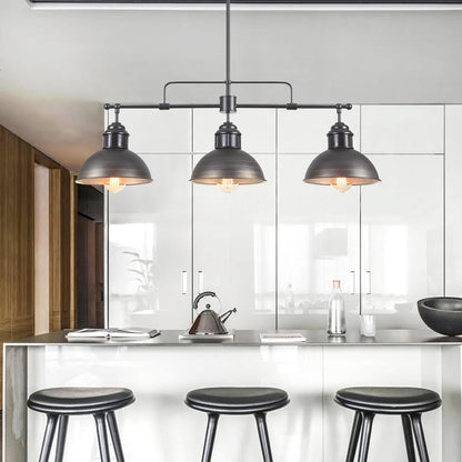Benedict 3-light linear dome pendant – over a kitchen island, side view