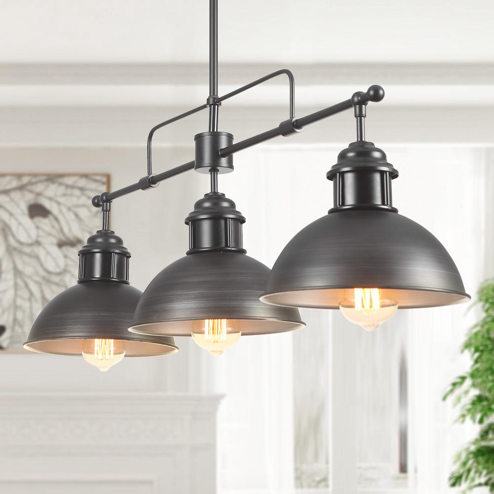 Benedict 3-light linear dome pendant – close view in a white room