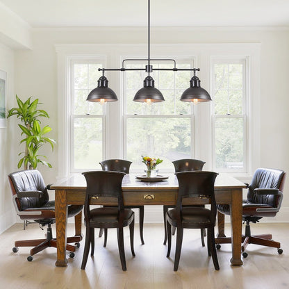 Benedict 3-light linear dome pendant – over a dining table